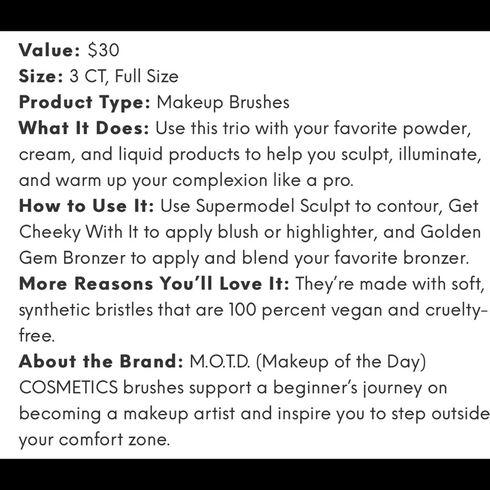 MOTD Makeup Brush Set, New in Package